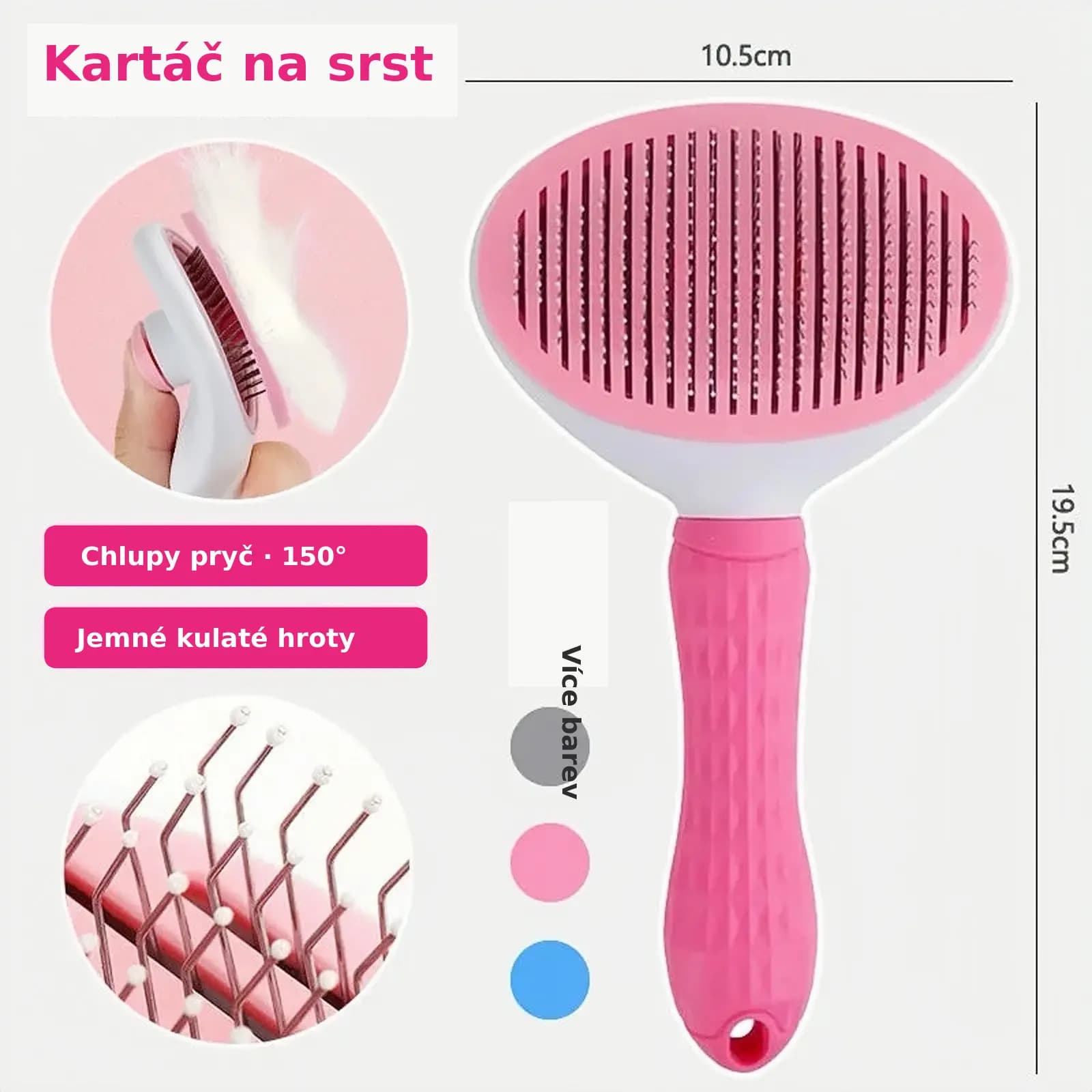 Samočisticí kartáč na srst pro psy a kočky Růžová