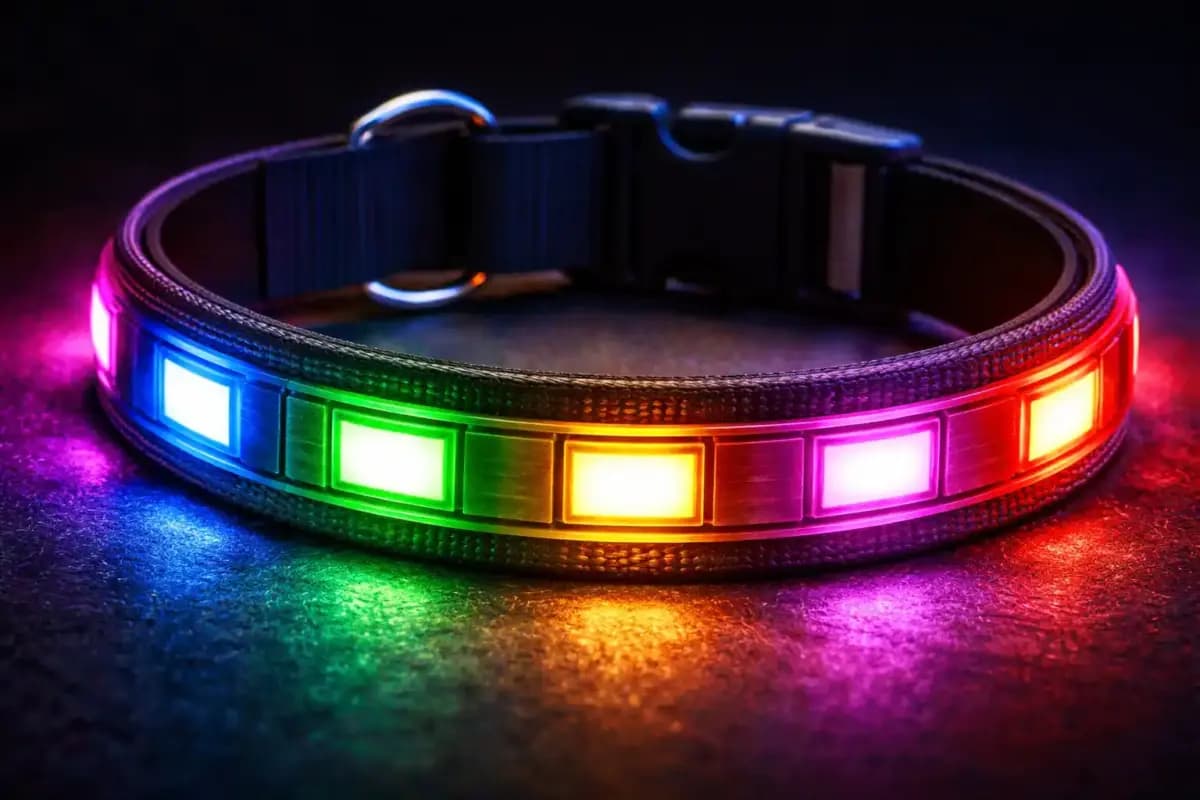 barevný LED obojek pro psa detail svícení