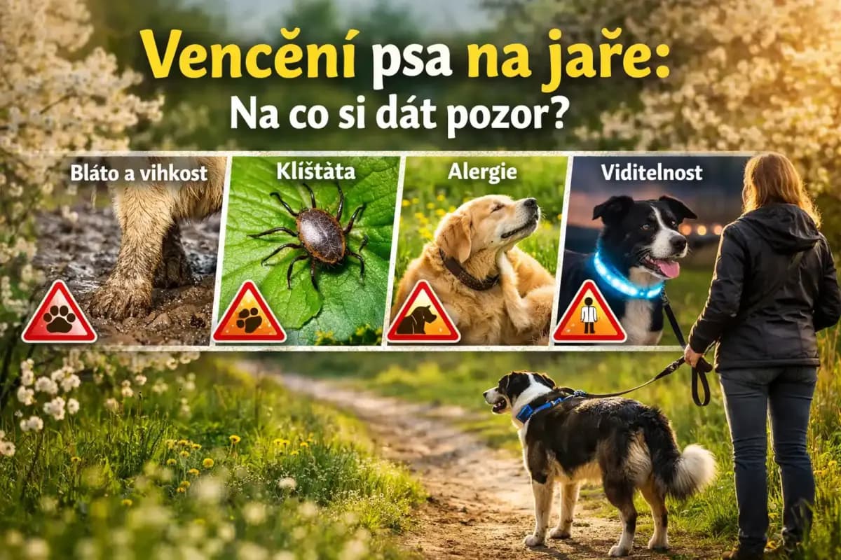 Bláto, klíšťata, alergie a viditelnost patří mezi hlavní rizika při jarním venčení psa.
