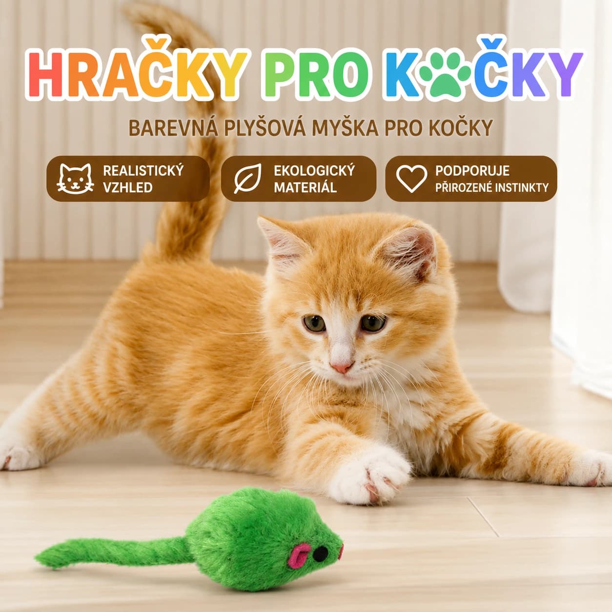 Plyšové myšky pro kočky se zvukem, balení 5 kusů
