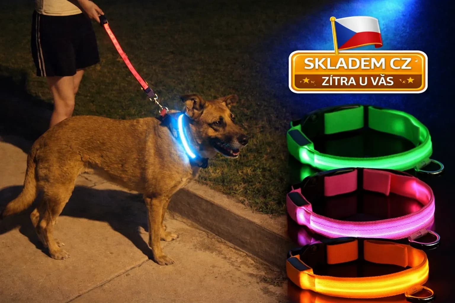 LED obojek pro psy – USB dobíjecí, svítící, nastavitelný