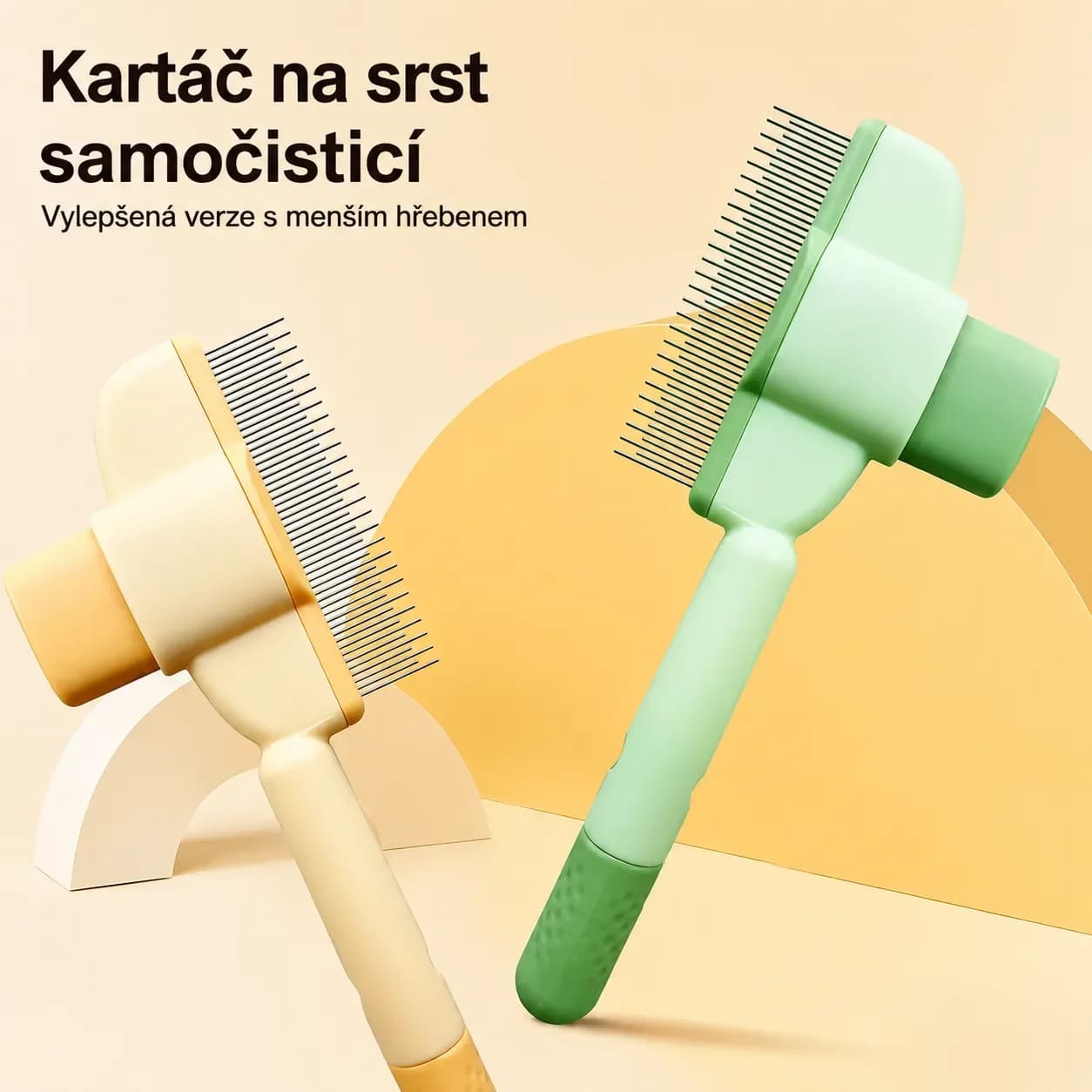 Kartáč na vyčesávání srsti pro psy a kočky – samočisticí, kovové zuby, snadné odstranění chlupů