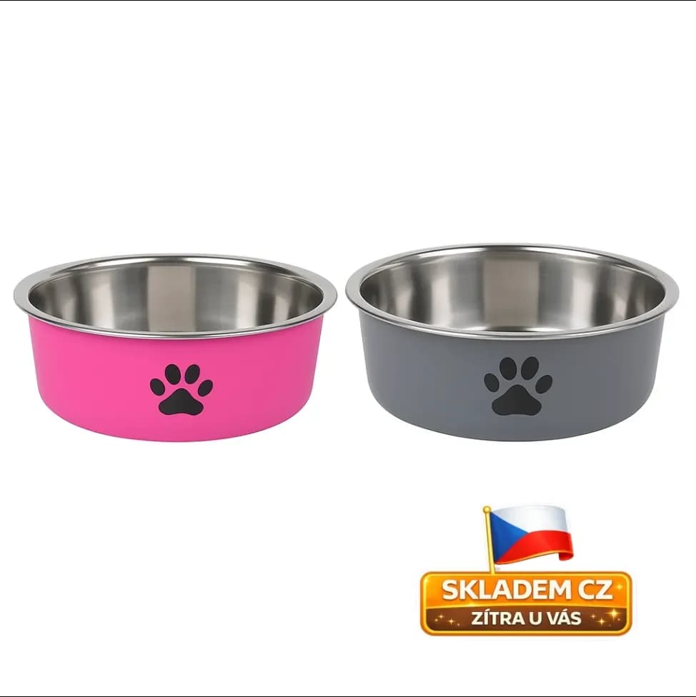 Nerezová protiskluzová miska pro psy – silikonová základna – 18 cm / 22 cm