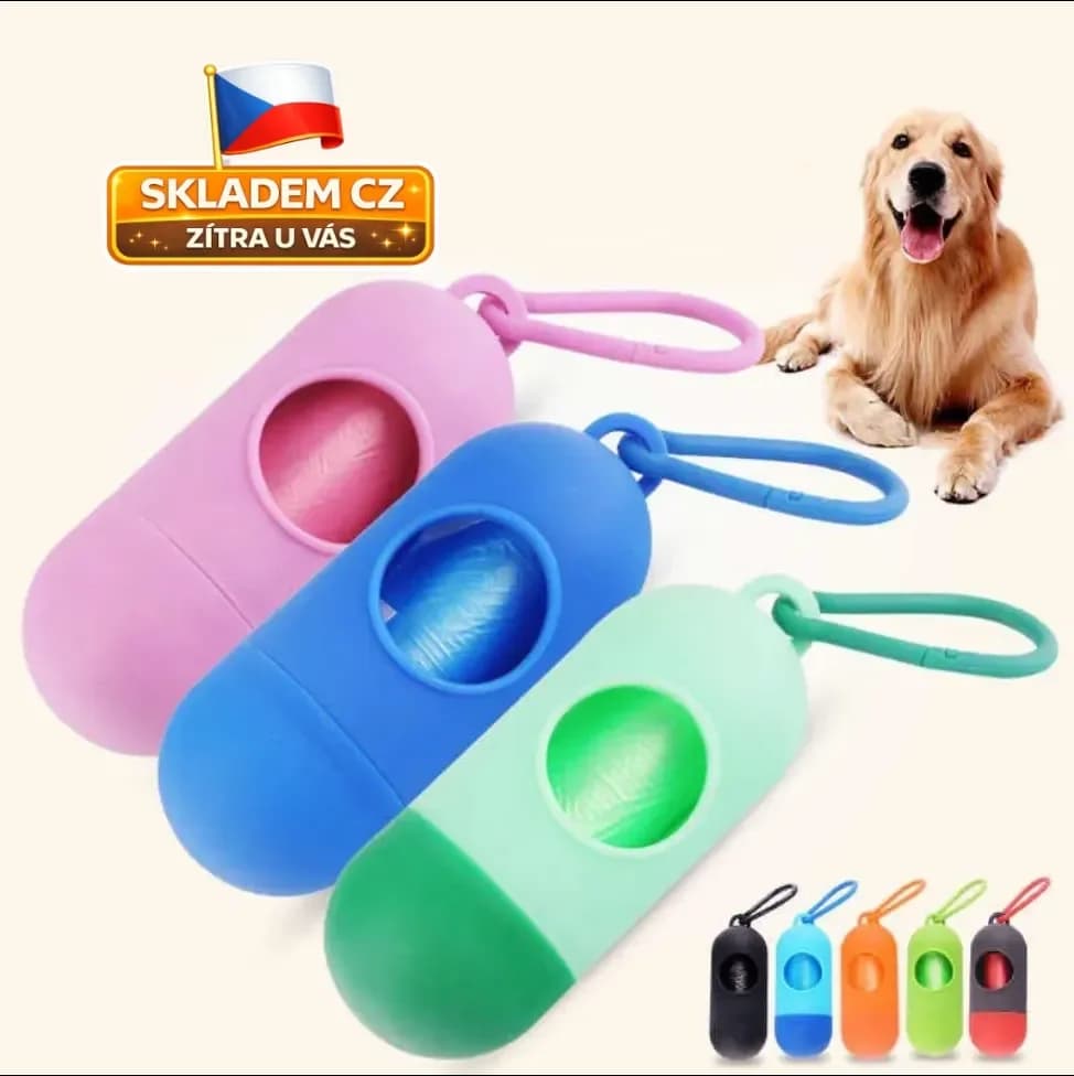 Pouzdro na sáčky na psí exkrementy + 1 role sáčků